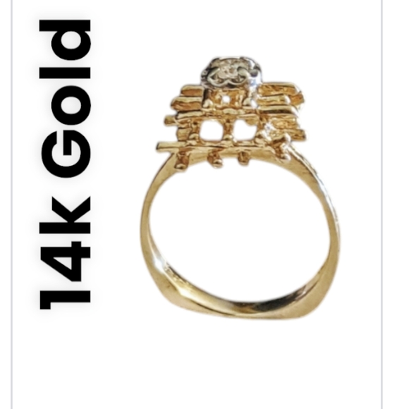 14K Solid Gold Brutalist Diamond Ring. One-of-a-Kind Architectural Design – 5.25 - Picture 7 of 9